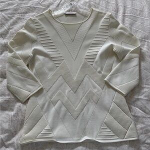 Versace Collection ivory zigzag poly textured 3/4 Slv sweater women size 46/US10